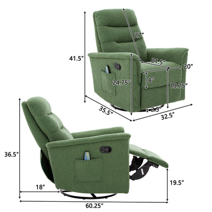 Manual recliner chair with 8-point massage and swivel, green upholstery, HouseOfZazla on Tampa Home & Garden Store