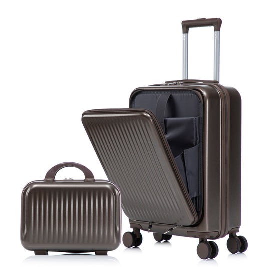 Luggage set HouseOfZazla brown ABS spinner with cosmetic case, 14' & 20' hard-shell on wheels on Tampa Home & Garden Store