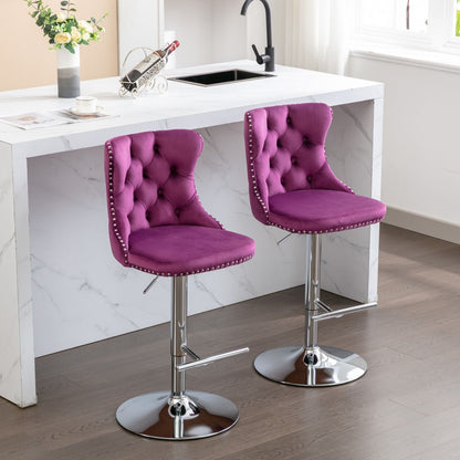 Swivel adjustable-height barstools in purple tufted upholstery with chrome bases, set of 2 on Tampa Home & Garden Store