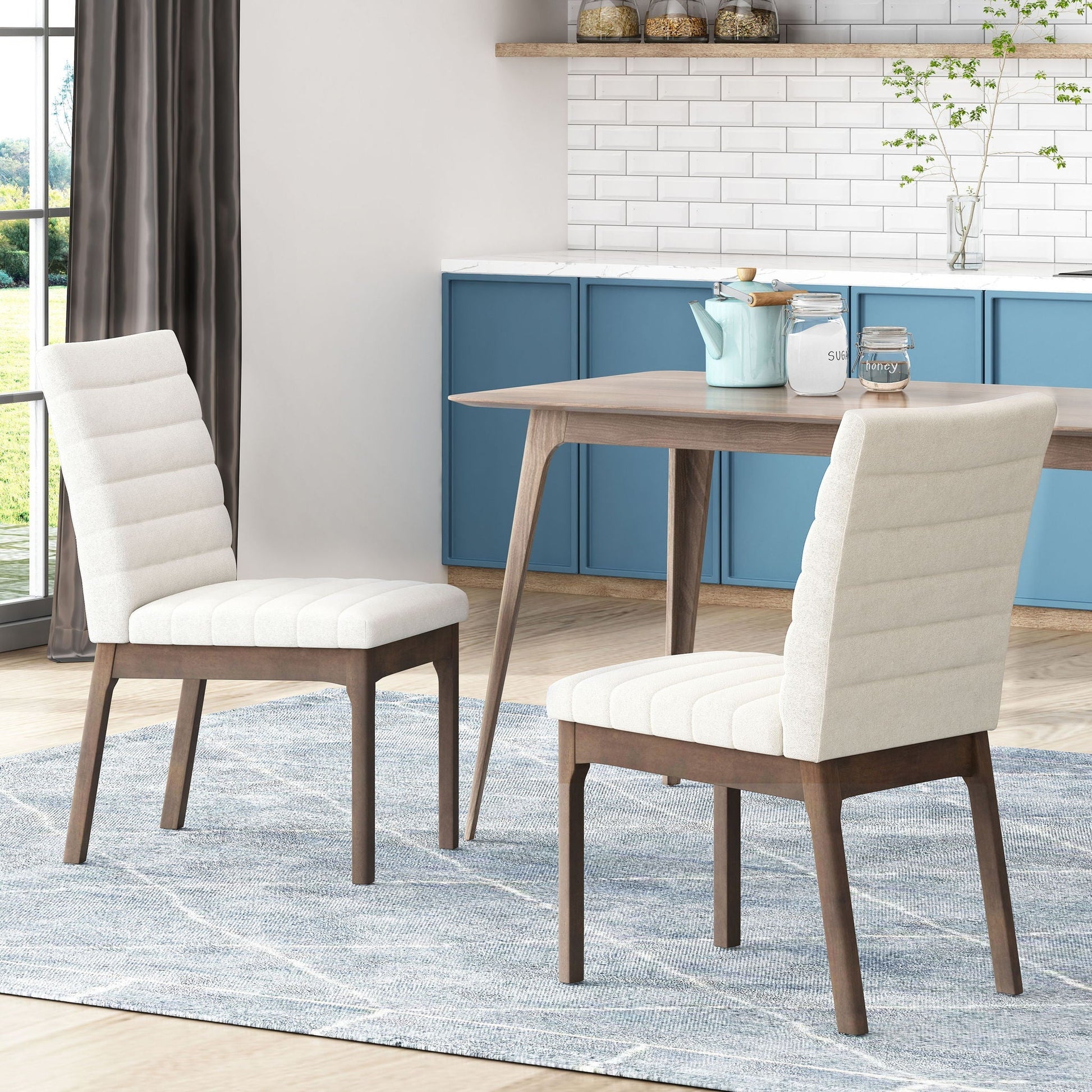 Upholstered dining chairs HouseOfZazla beige with wood legs set of 2 on Tampa Home & Garden Store
