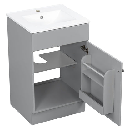 Bathroom vanity with sink, grey cabinet, white basin, adjustable shelf by HouseOfZazla on Tampa Home & Garden Store