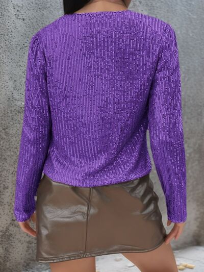 Purple sequin cropped jacket with open front, 2-piece set with faux leather mini skirt on Tampa Home & Garden Store