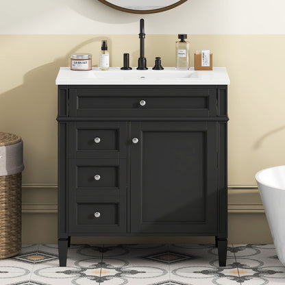 Bathroom vanity with top sink by HouseOfZazla, black cabinet white countertop, 2 drawers tip-out on Tampa Home & Garden Store