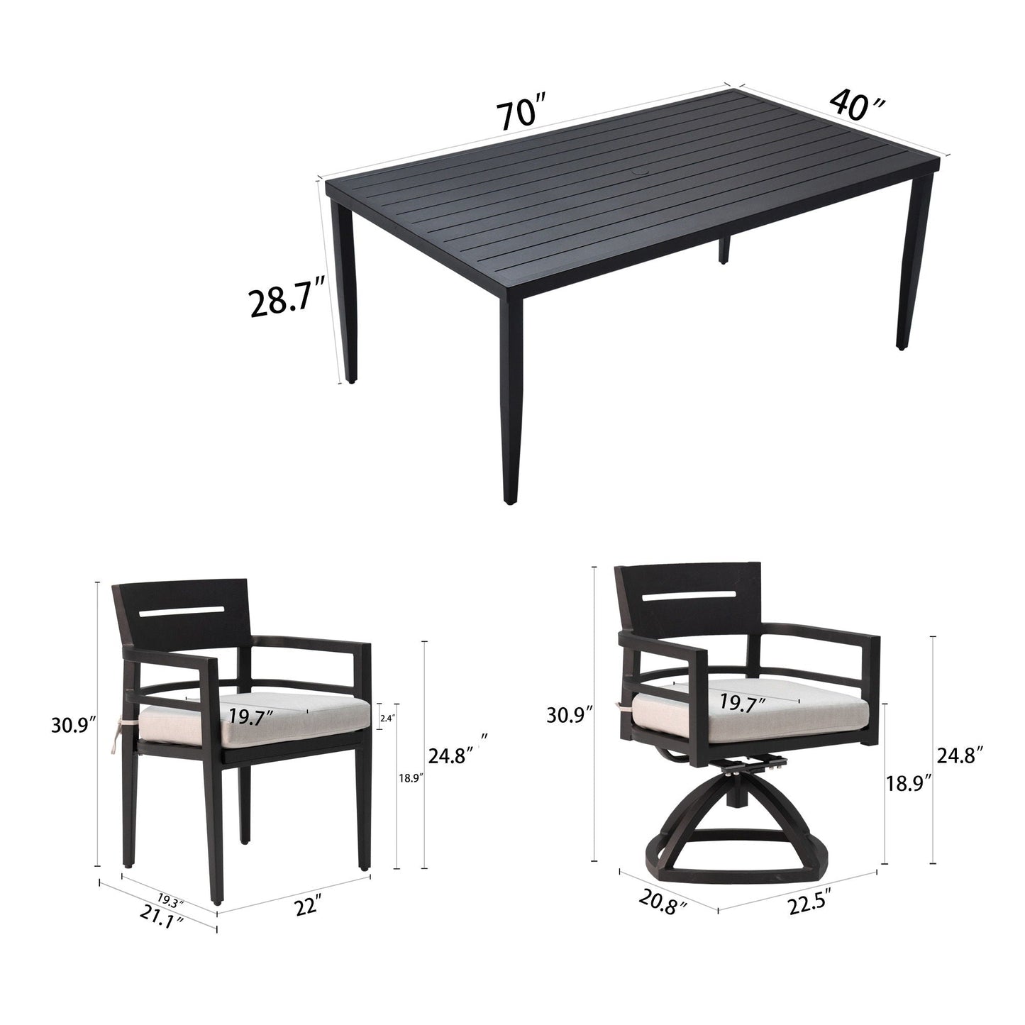 Aluminum Outdoor Dining Table and Cushioned Set