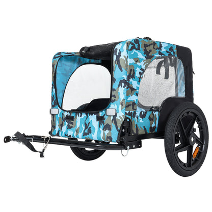 Outdoor heavy-duty collapsible pet bike trailer with blue camouflage fabric and 16-inch wheels on Tampa Home & Garden Store