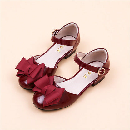 Big Kids' Hollow Velcro Patent Leather Shoes With Bow burgundy, bow, ankle strap My Store on Tampa Home & Garden Store