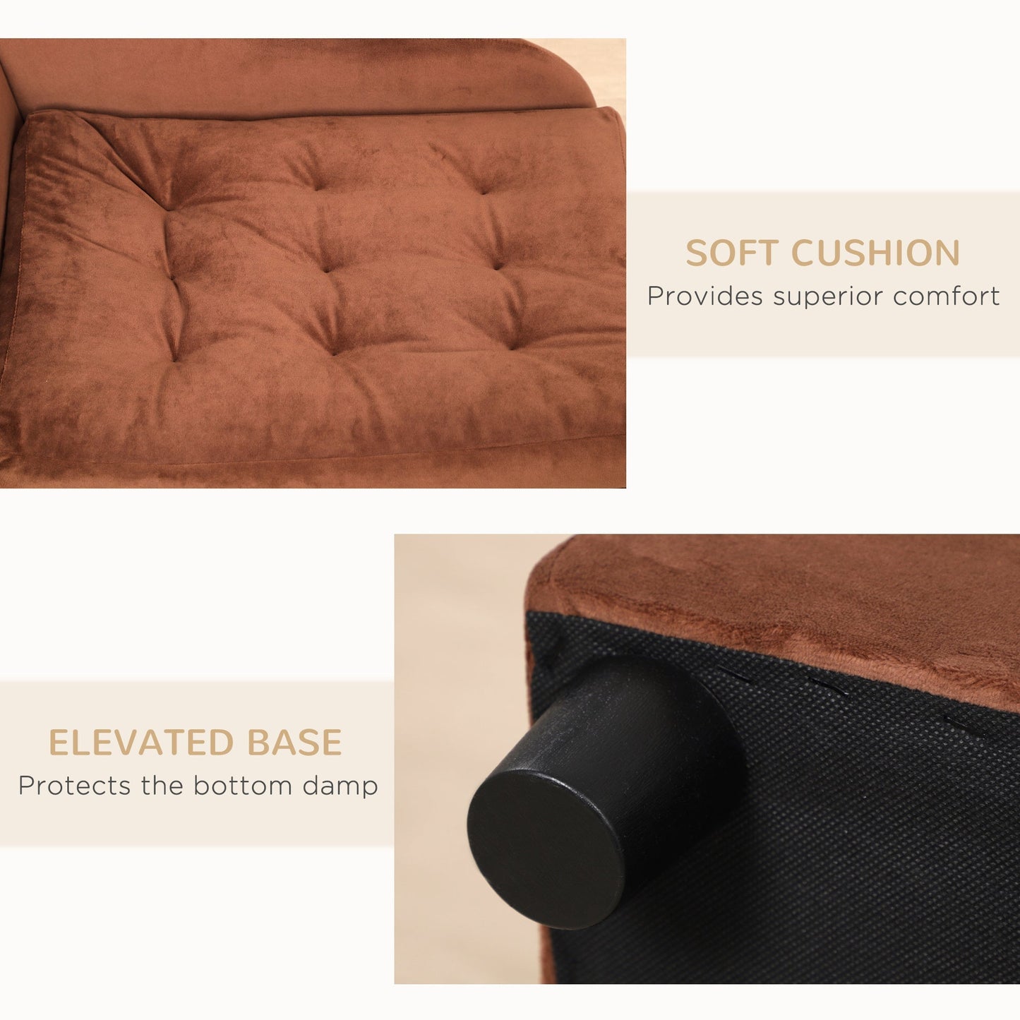 PawHut Dog Bed for Small Dogs with Hidden Storage brown plush tufted cushion elevated base on Tampa Home & Garden Store