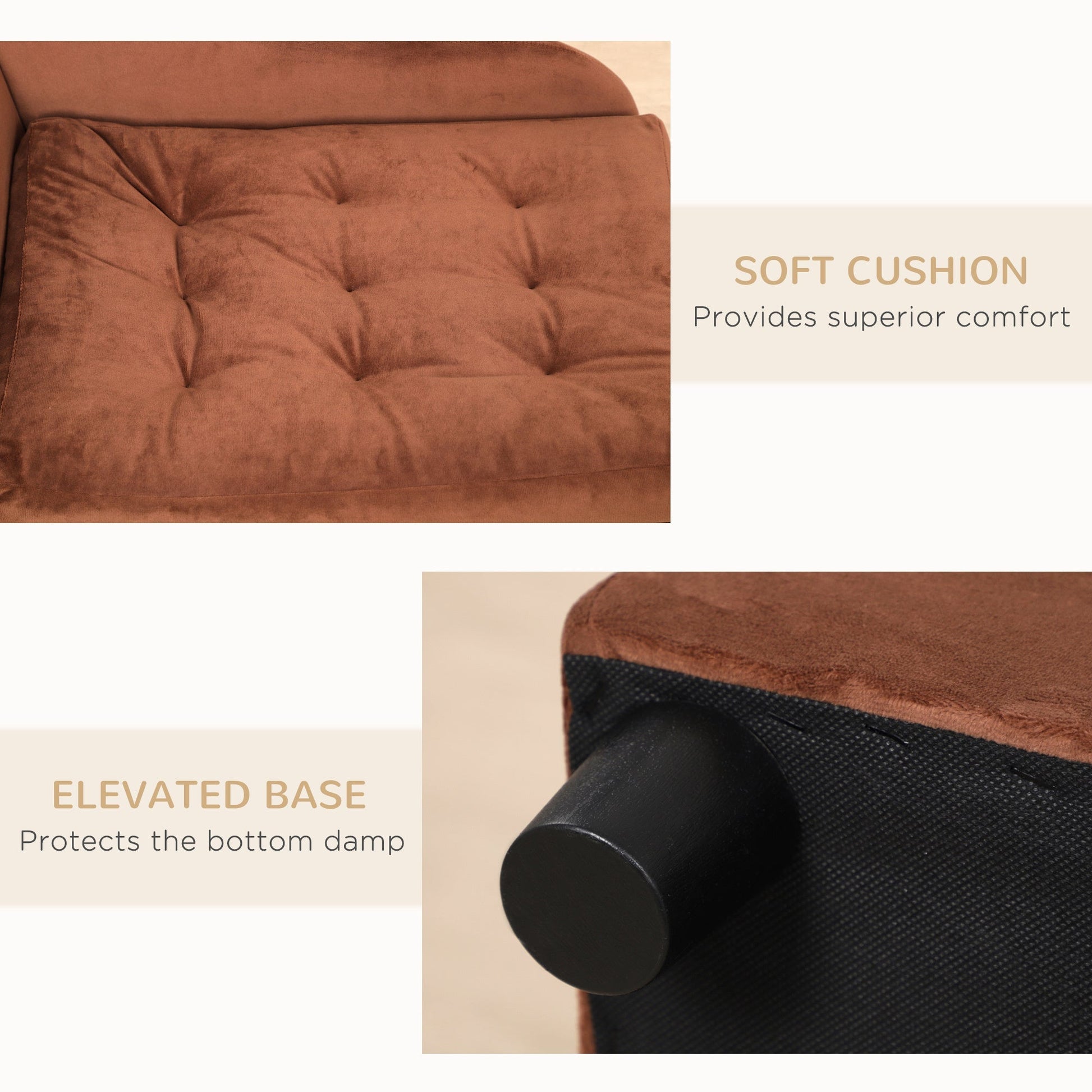 PawHut Dog Bed for Small Dogs with Hidden Storage brown plush tufted cushion elevated base on Tampa Home & Garden Store