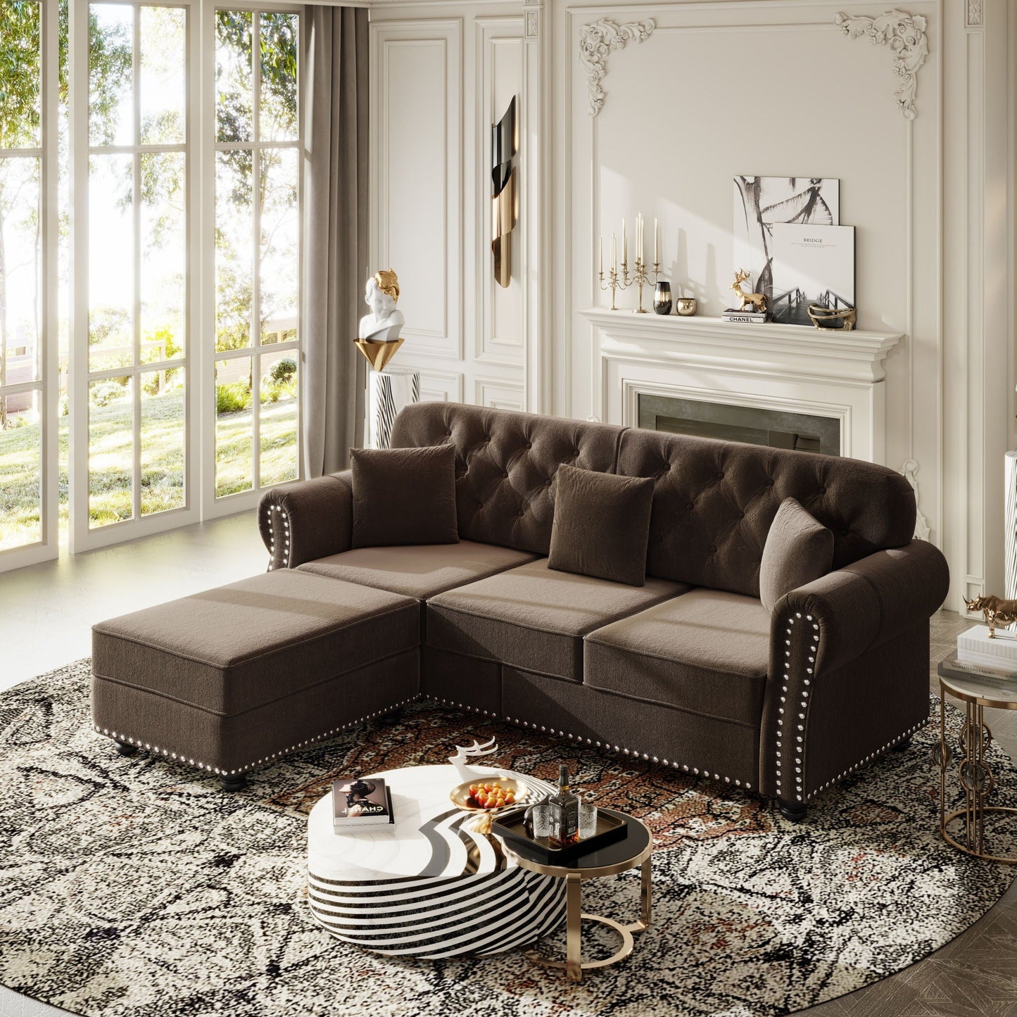 Upholstered Sofa Set with Nailhead and Pillows