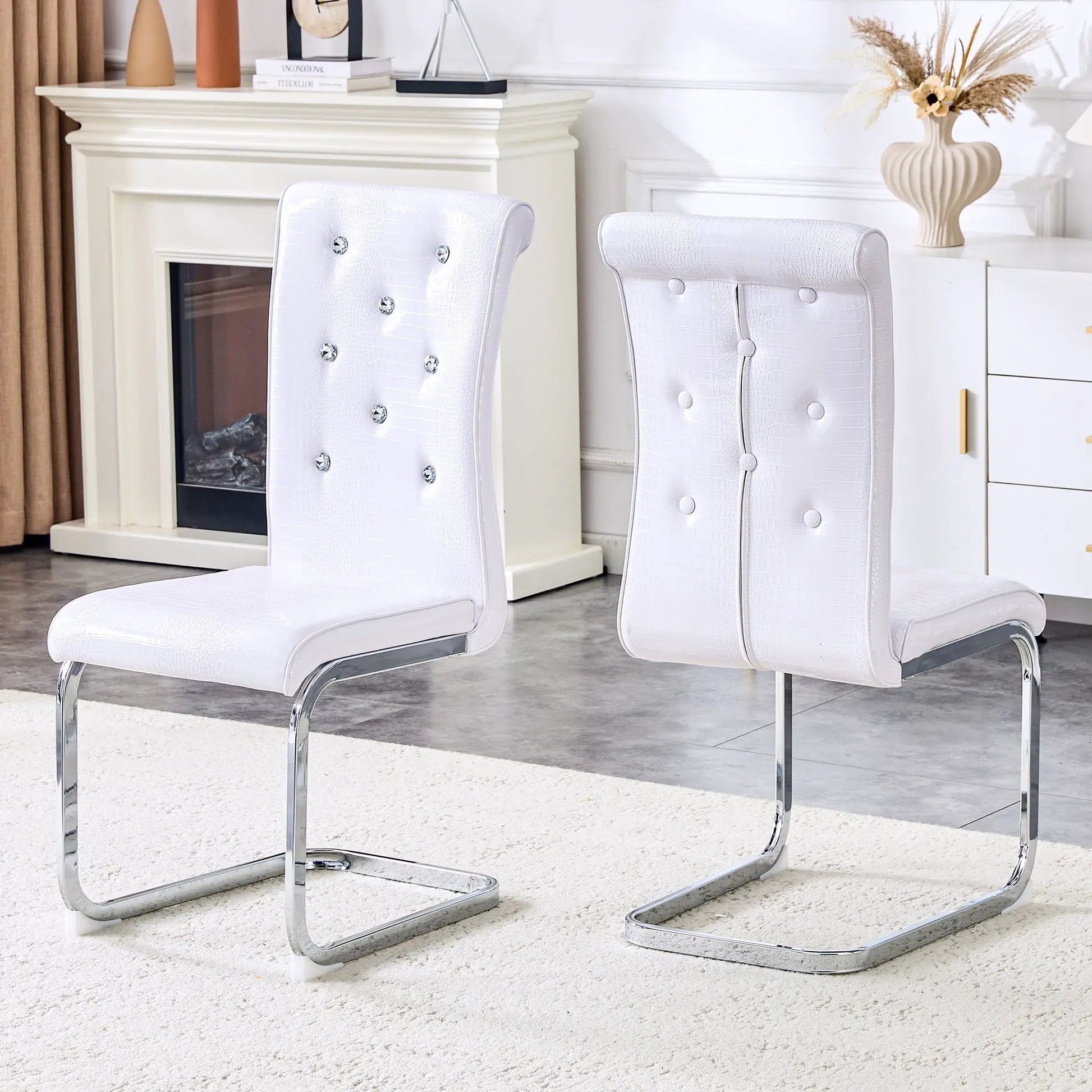 Elegant Design Upholstered Dining Chairs set of 2, white faux-leather on Tampa Home & Garden Store