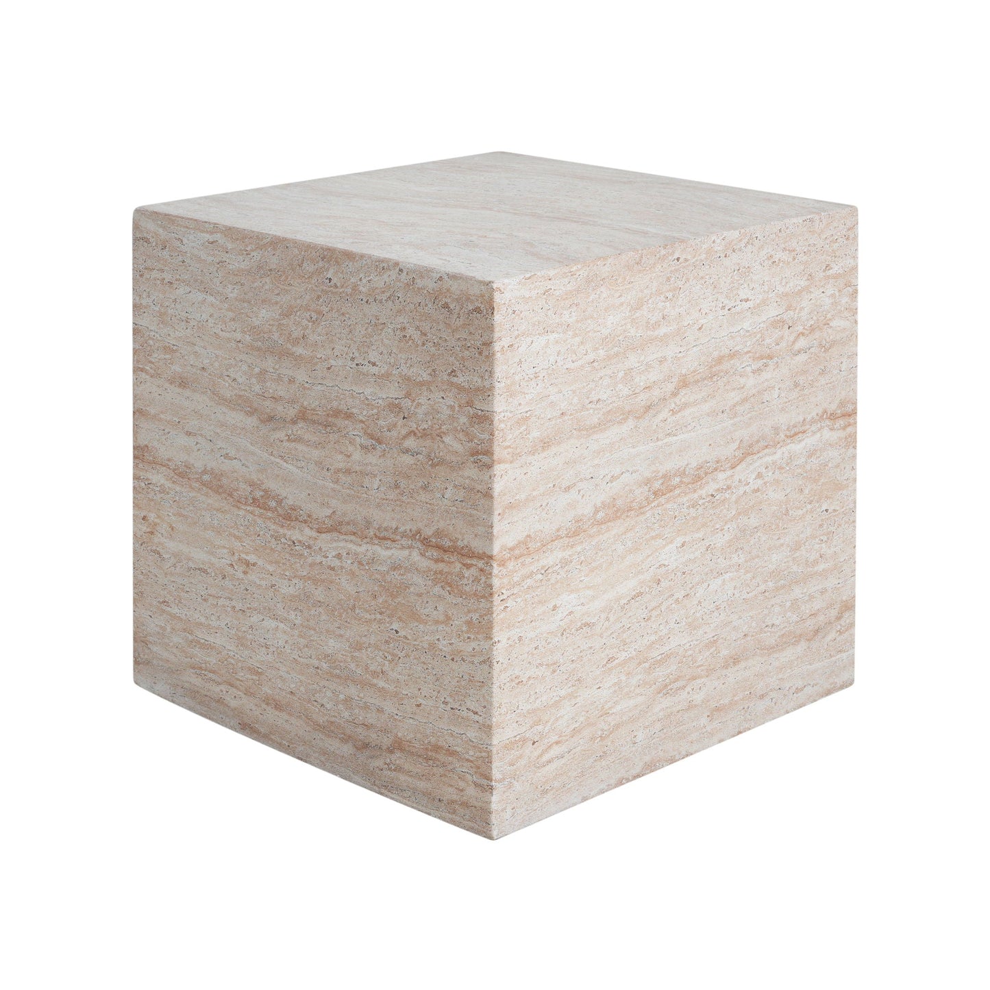 Outdoor Indoor Square Lightweight Side Table by HouseOfZazla in beige travertine stone on Tampa Home & Garden Store