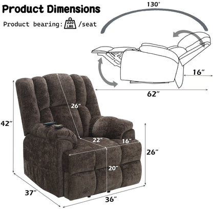Brown Chenille Recliner With Massage And Lift
