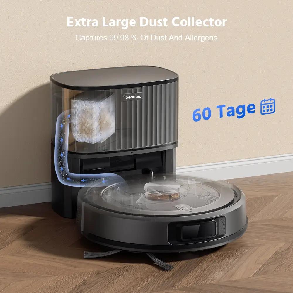 Teendow D10S Max Black self-emptying robot vacuum and mop with LDS navigation near collector on Tampa Home & Garden Store