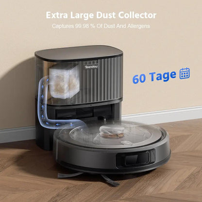 Teendow D10S Max Black self-emptying robot vacuum and mop with LDS navigation near collector on Tampa Home & Garden Store