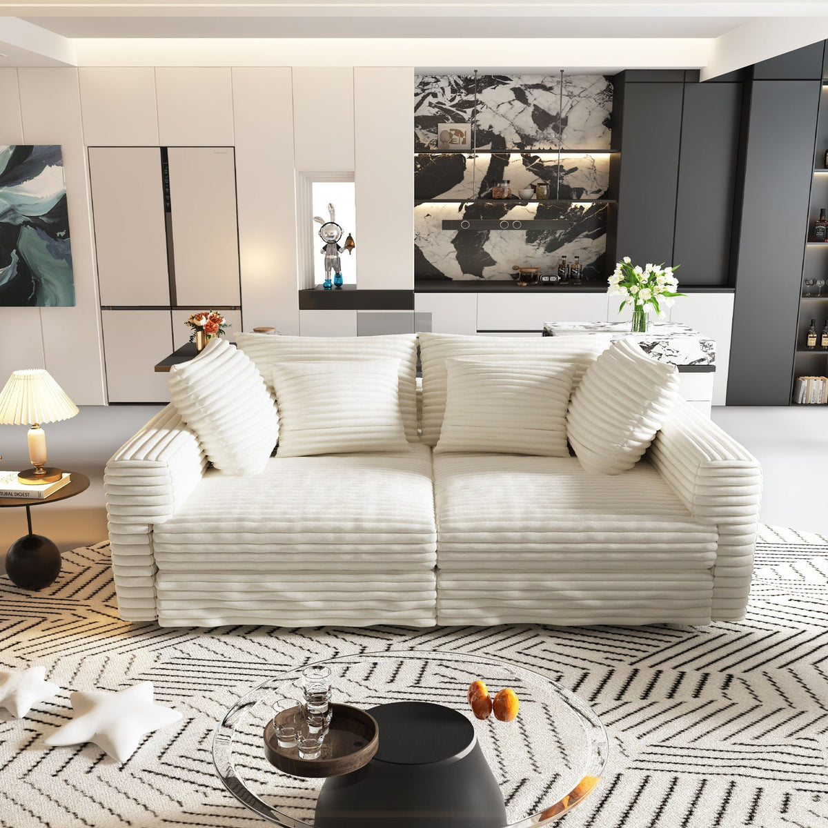 Deep Seat Sofa Bed With Ottoman and Soft Pillows