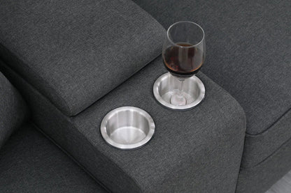 Eric 9-Piece Upholstered Sectional With Ottoman gray fabric with wine glass on coasters on Tampa Home & Garden Store