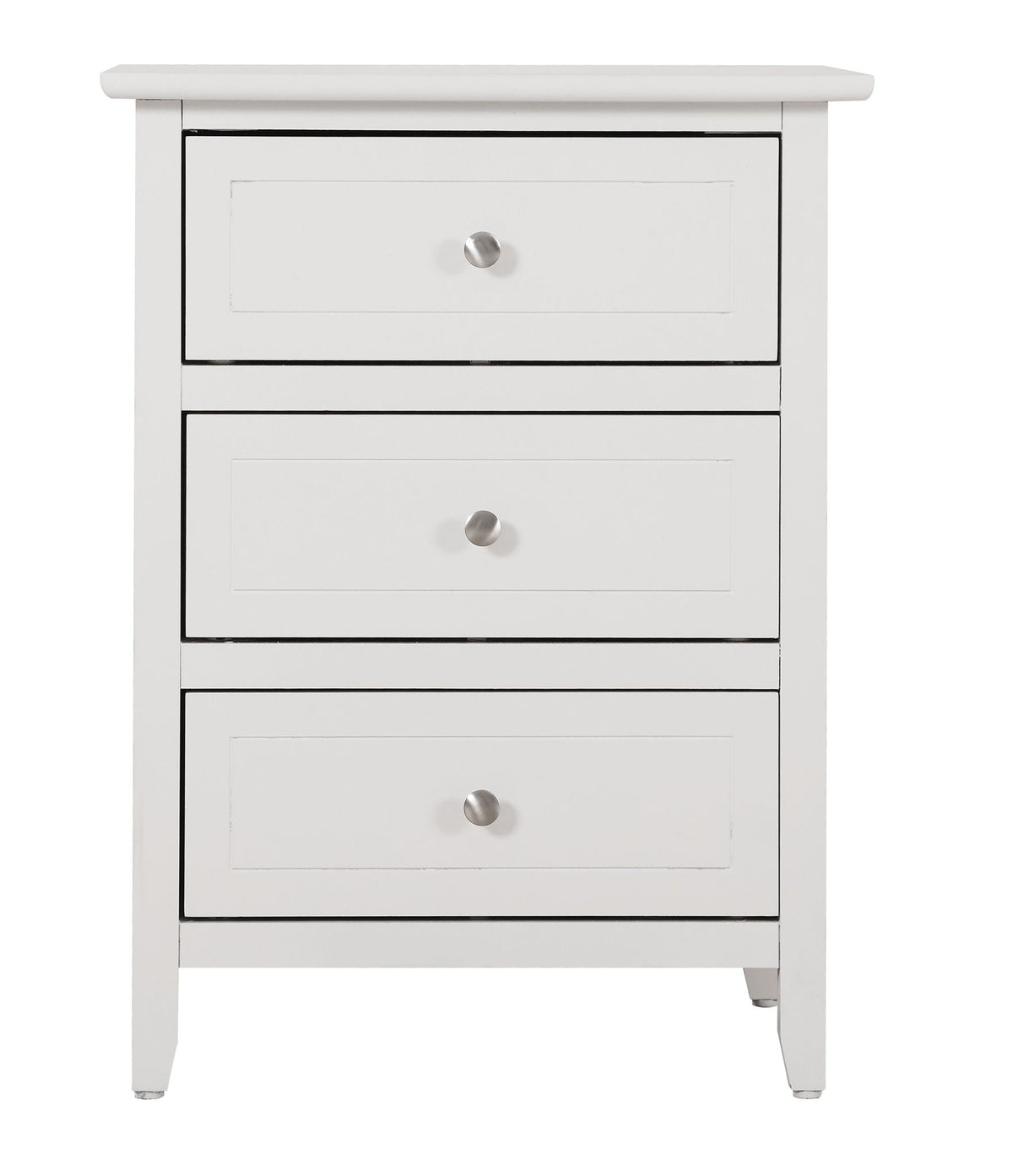 3 Drawer Nightstand white finish accent nightstand by HouseOfZazla with brushed nickel knobs on Tampa Home & Garden Store