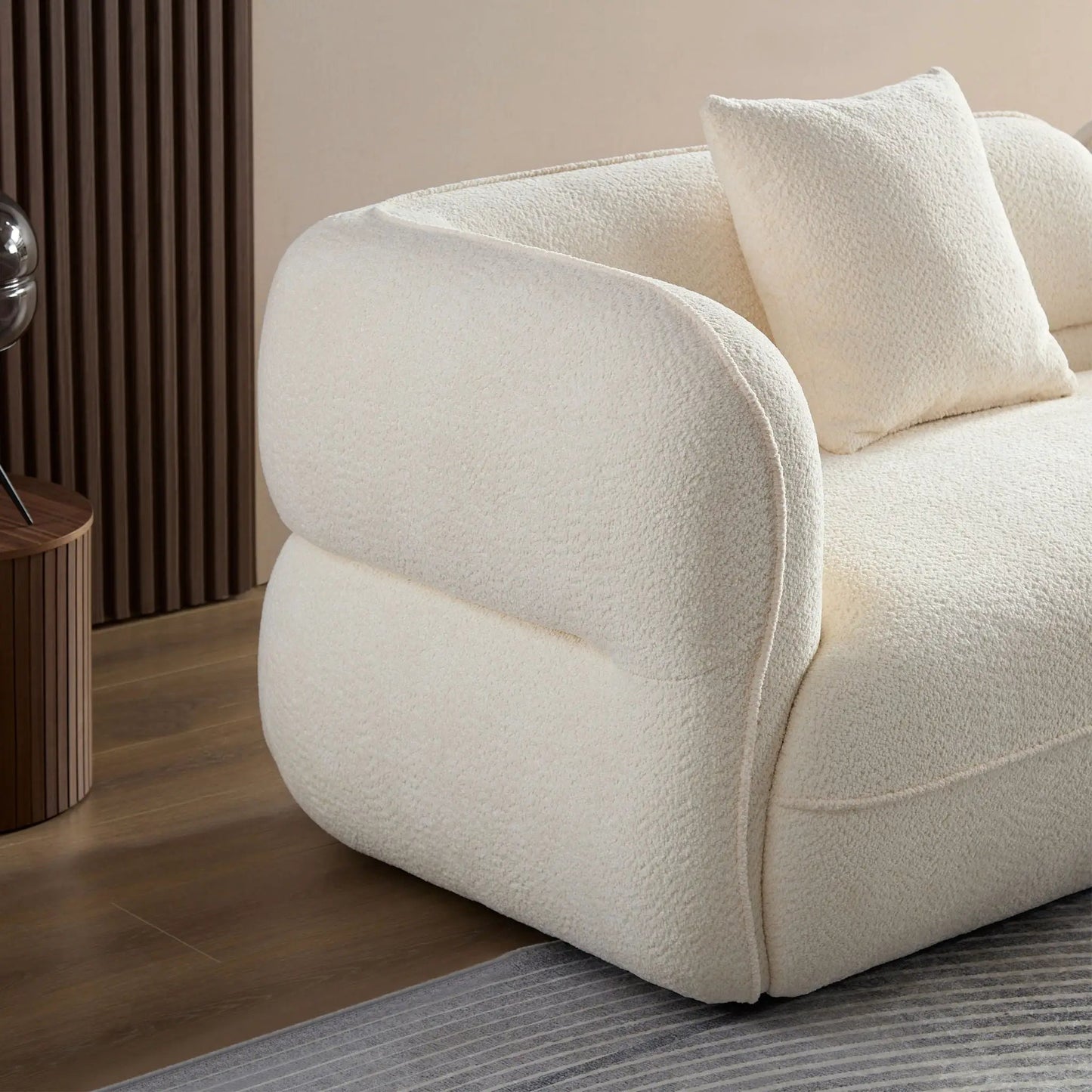 Sectional sofa cream boucle fabric with rounded arms and soft cushions Unique Piece Furniture on Tampa Home & Garden Store