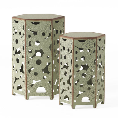 Selva Accent Table Set 3-piece with crackled metallic finish and cutouts HouseOfZazla on Tampa Home & Garden Store