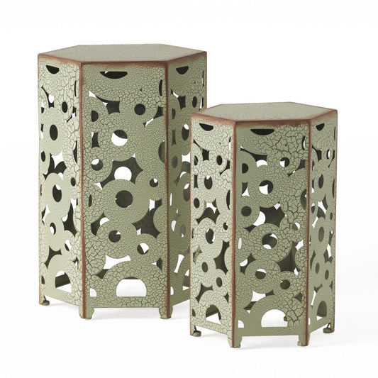 Selva Accent Table Set 3-piece with crackled metallic finish and cutouts HouseOfZazla on Tampa Home & Garden Store