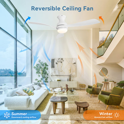 HouseOfZazla 52in white low-profile ceiling fan with lights dimmable LED DC motor on Tampa Home & Garden Store