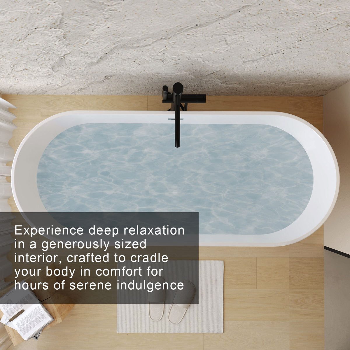 Glossy white freestanding bathtub with black toe-tap drain and faucet by HouseOfZazla on Tampa Home & Garden Store