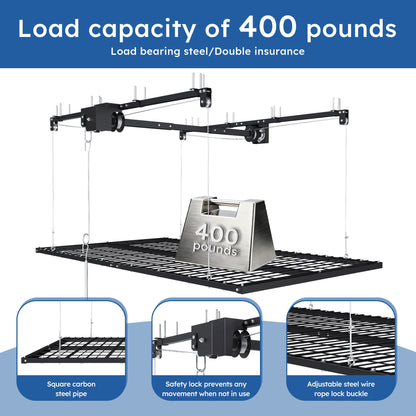Overhead garage storage rack with crank system, black steel, HouseOfZazla on Tampa Home & Garden Store