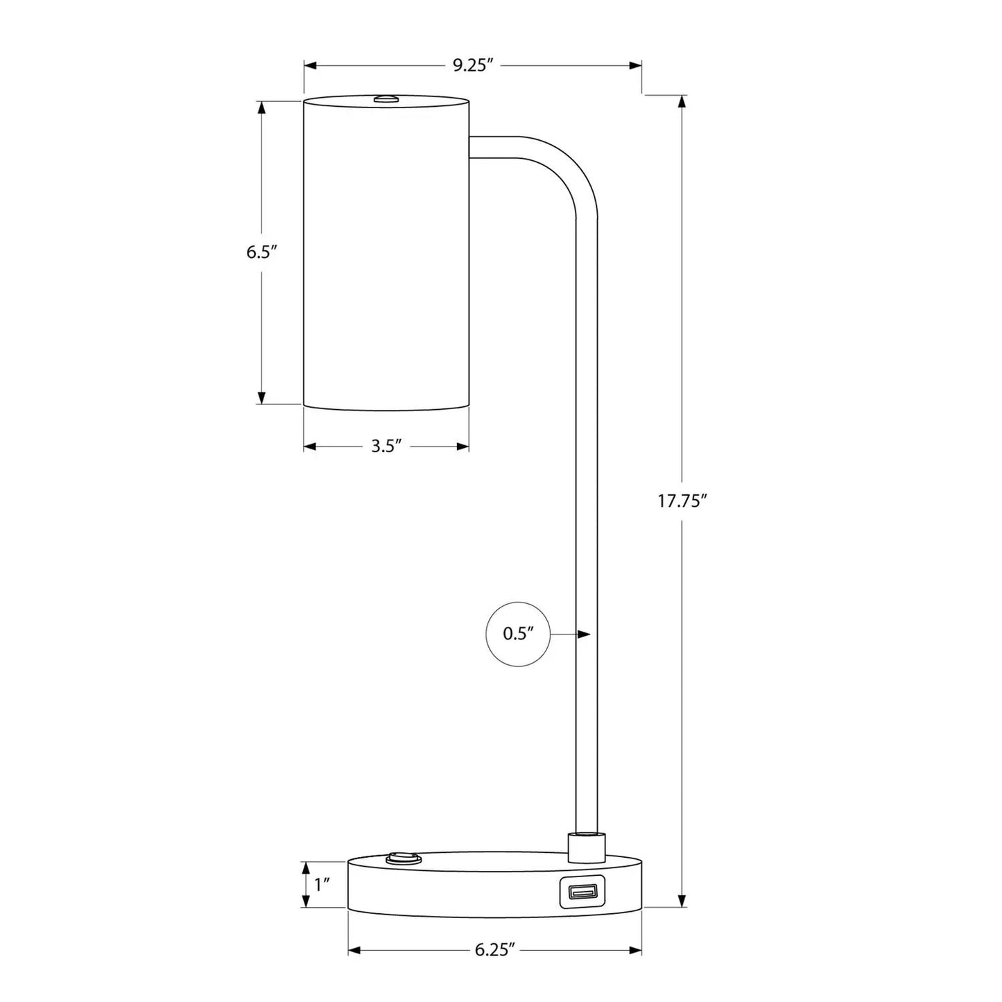 Table lamp modern gray by Unique Piece Furniture with USB port, slim stem, round base on Tampa Home & Garden Store