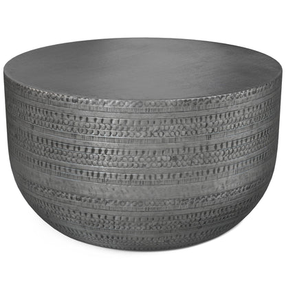 Round hammered silver metal coffee table with beaded edge by HouseOfZazla on Tampa Home & Garden Store