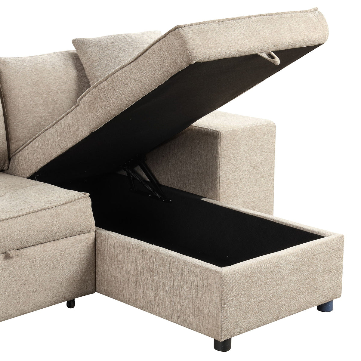 Sleeper sectional beige fabric by HouseOfZazla with lift-up storage chaise L-shape on Tampa Home & Garden Store