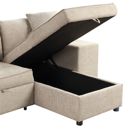 Sleeper sectional beige fabric by HouseOfZazla with lift-up storage chaise L-shape on Tampa Home & Garden Store