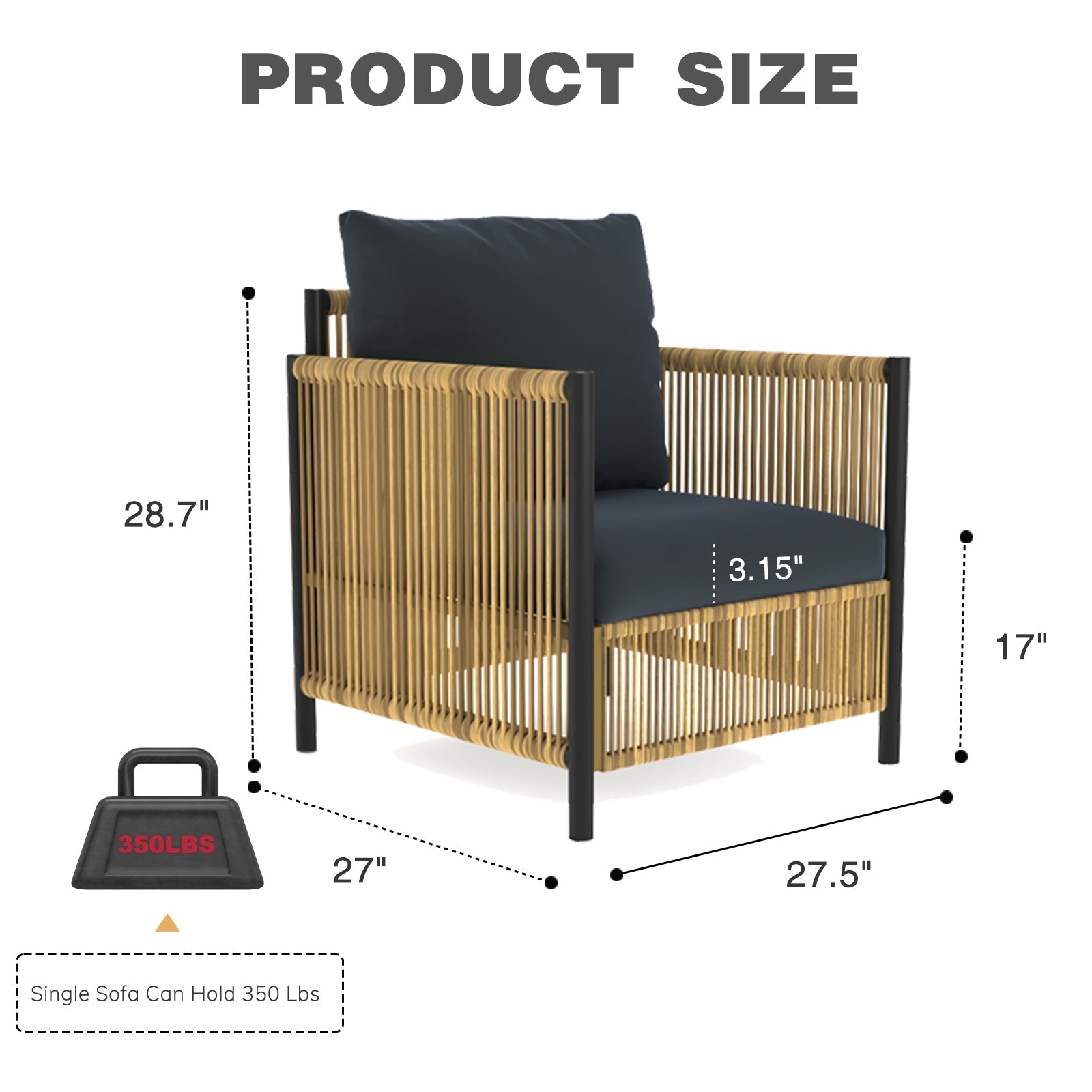 2-piece outdoor sofa set in brown PE wicker with black frame and grey cushions by HouseOfZazla on Tampa Home & Garden Store