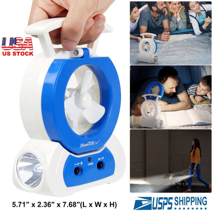 GemGear desk cooling fan with 180° adjustable LED lamp, white and blue, portable on Tampa Home & Garden Store
