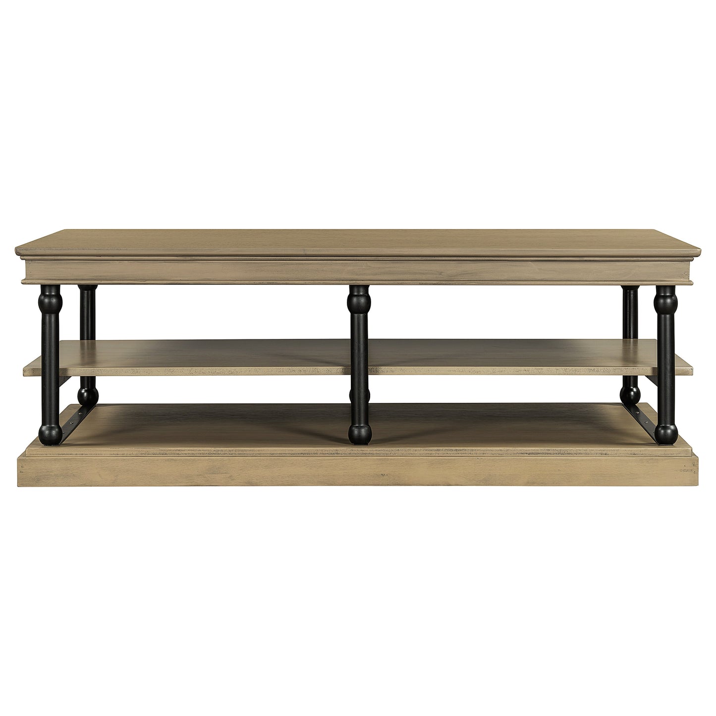 55.1' Wood Coffee Table with black legs and open storage shelves by HouseOfZazla on Tampa Home & Garden Store