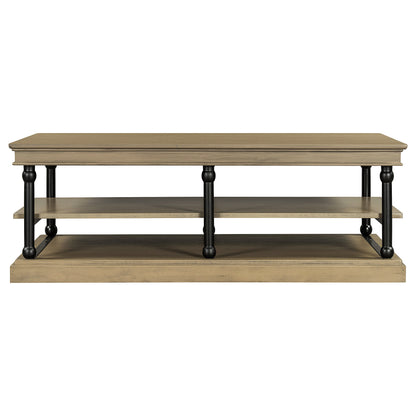 55.1' Wood Coffee Table with black legs and open storage shelves by HouseOfZazla on Tampa Home & Garden Store