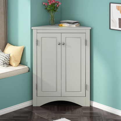 Triangle bathroom storage cabinet by HouseOfZazla; light gray linen, 2-door, adjustable shelves on Tampa Home & Garden Store