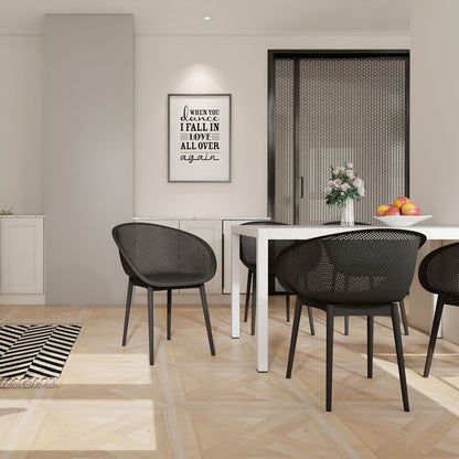 2-piece hollow-out chair set by HouseOfZazla, black mesh-back chairs around a white dining table on Tampa Home & Garden Store