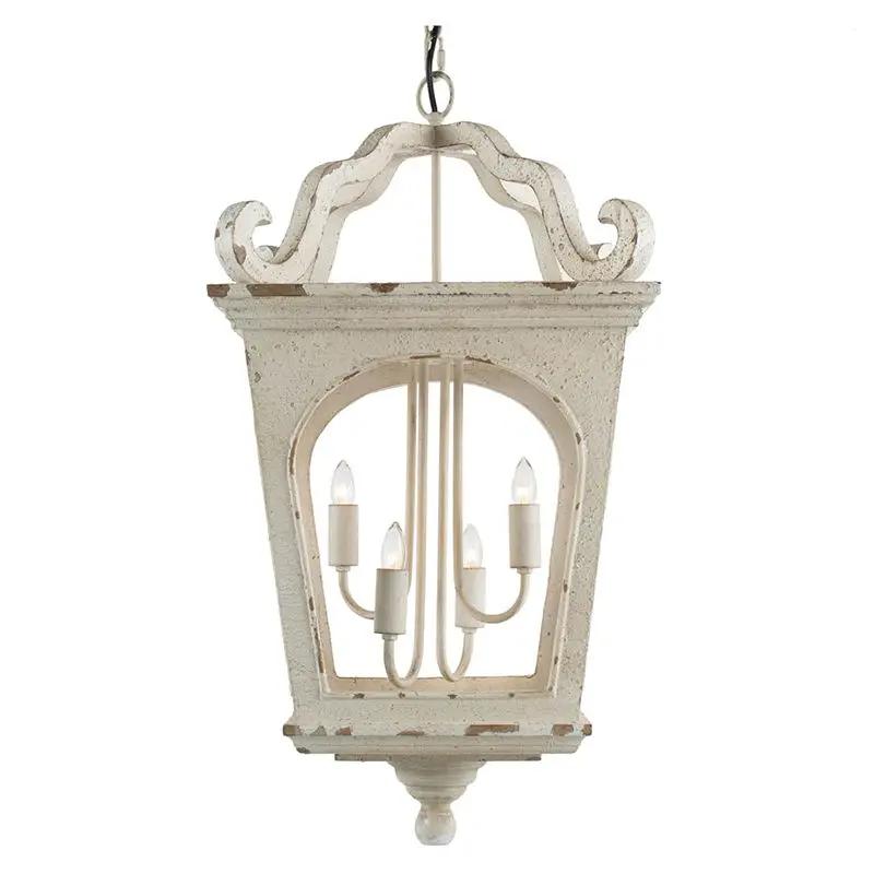 Four Light Wood Chandelier with Adjustable Chain