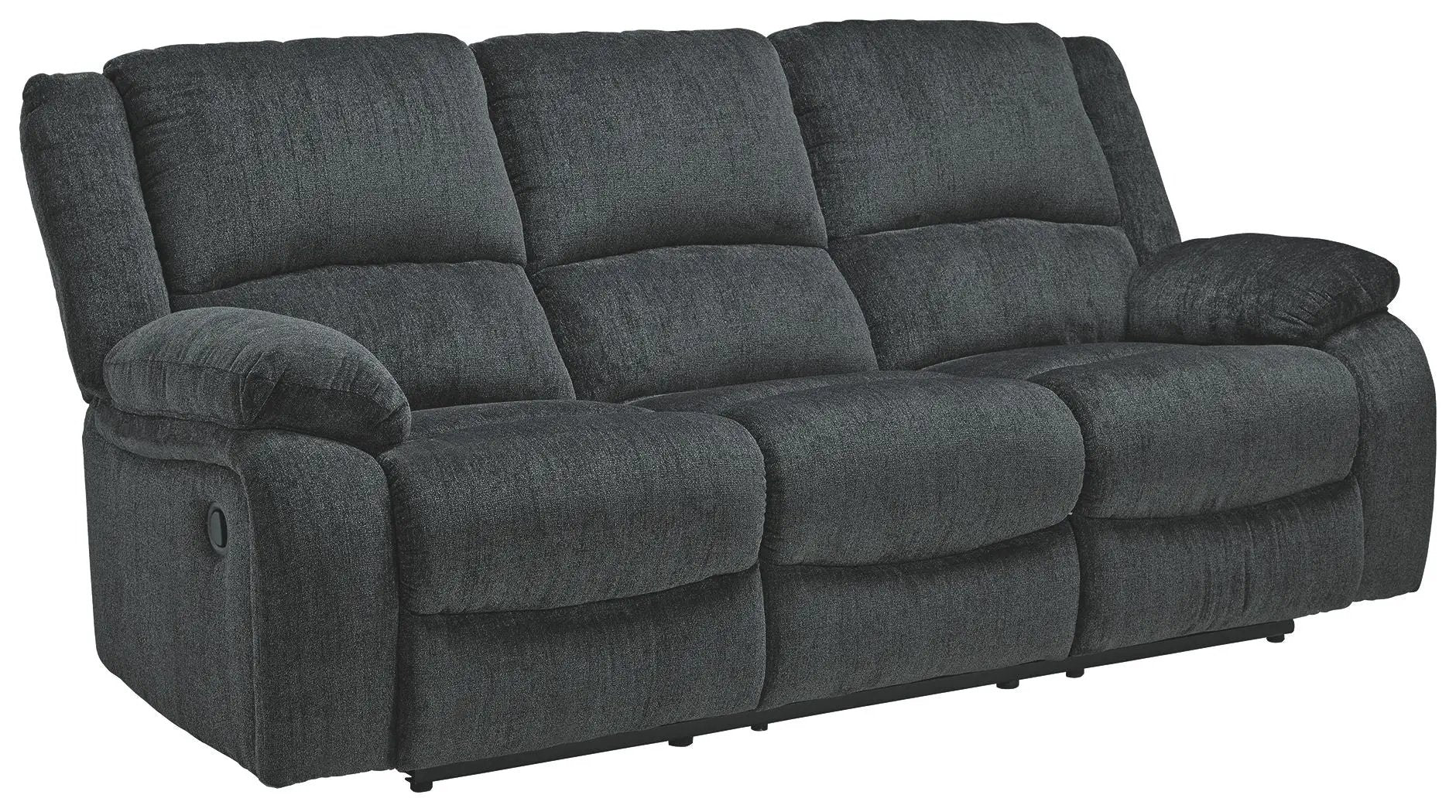 Draycoll reclining sofa dark charcoal gray textured fabric three-seat on Tampa Home & Garden Store