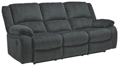 Draycoll reclining sofa dark charcoal gray textured fabric three-seat on Tampa Home & Garden Store