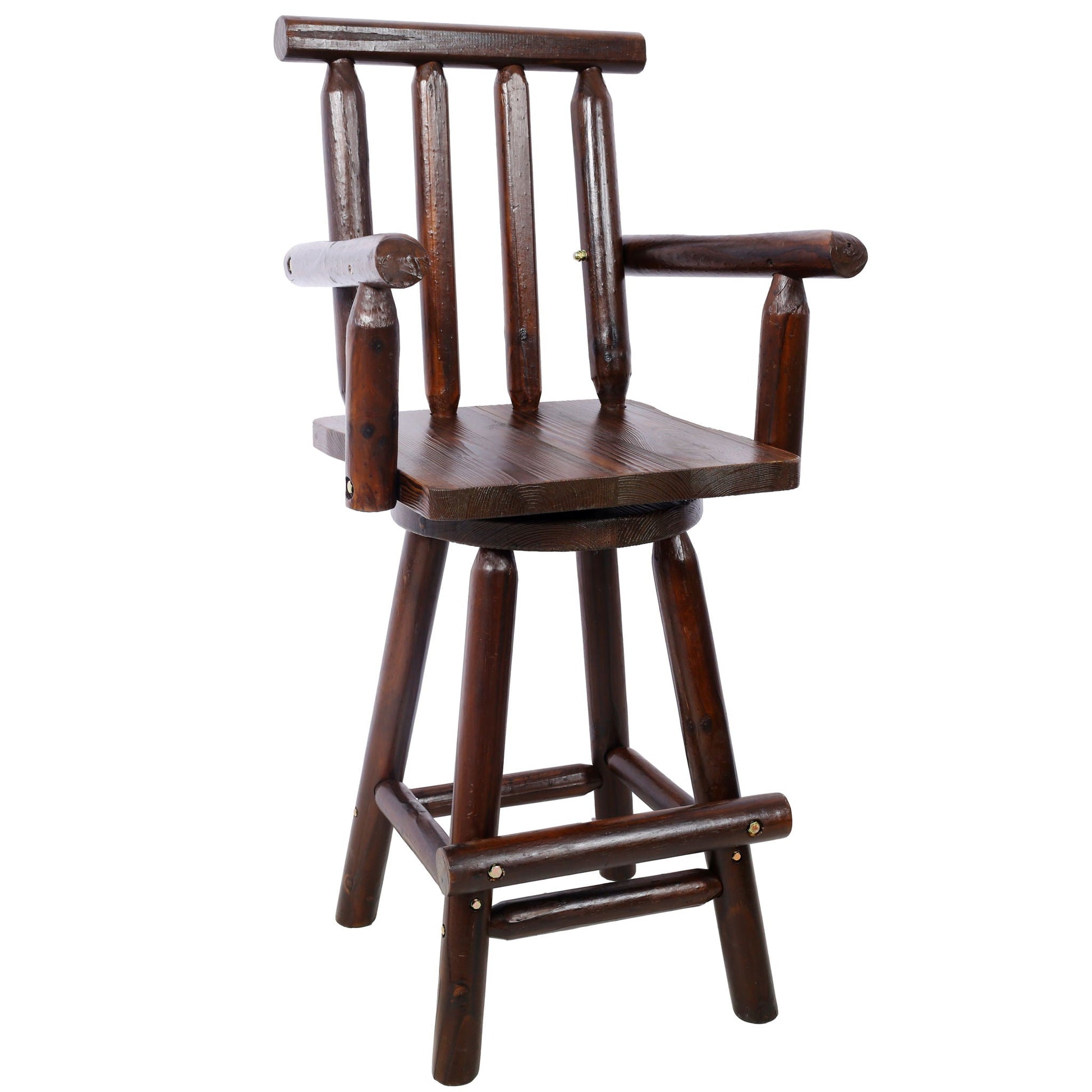 Rustic fir wood bar stool with wide armrests, bar-height 28–30 in Unique Piece Furniture on Tampa Home & Garden Store