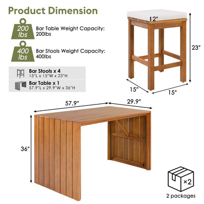 5 Piece Outdoor Bar Set by HouseOfZazla: wooden bar table with 4 stools and cushions on Tampa Home & Garden Store
