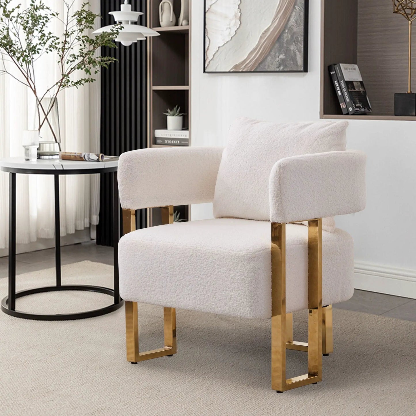 Pair of Modern Teddy Fleece Upholstered Chairs with gold metal feet by Unique Piece Furniture on Tampa Home & Garden Store