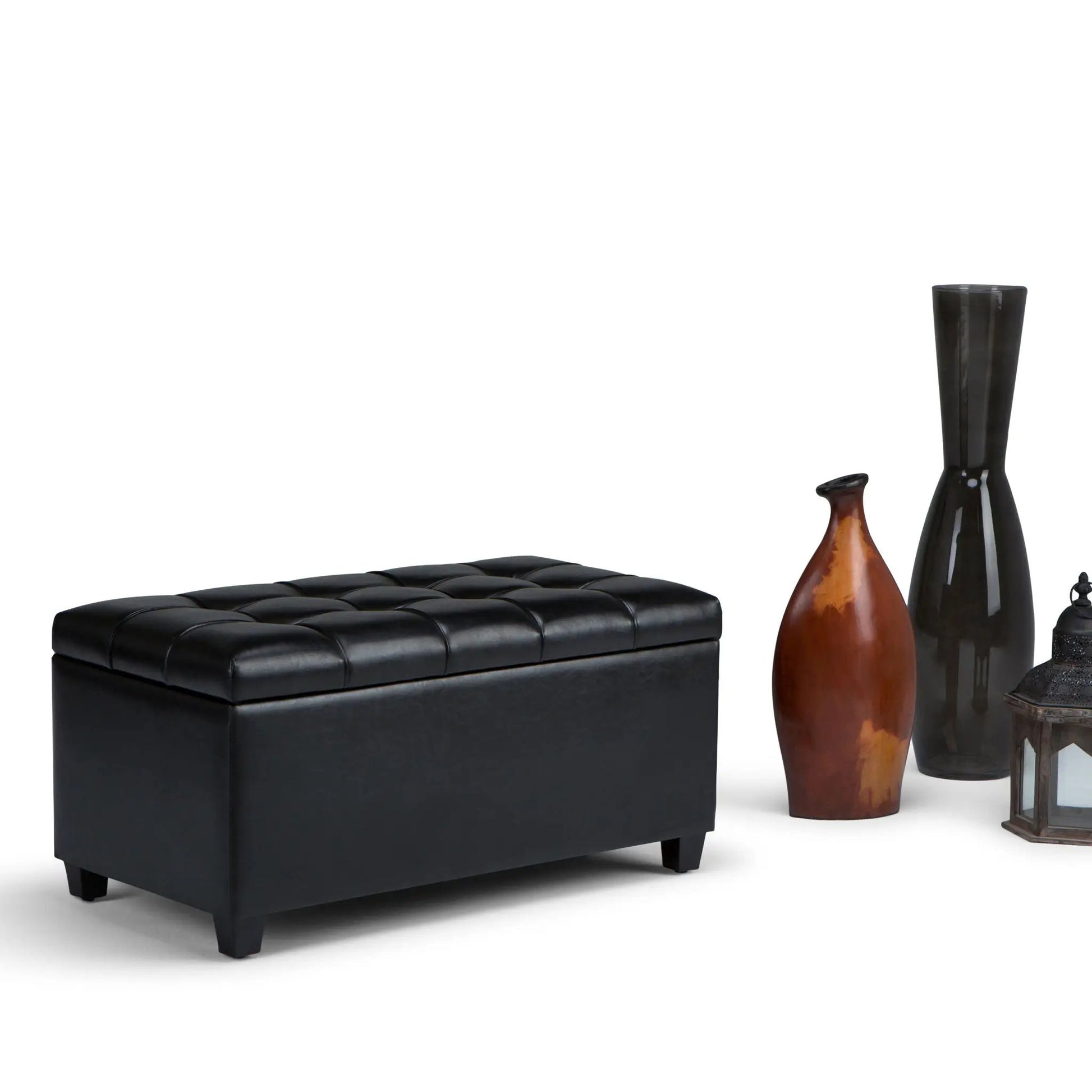 Sienna black tufted upholstered storage ottoman bench on Tampa Home & Garden Store