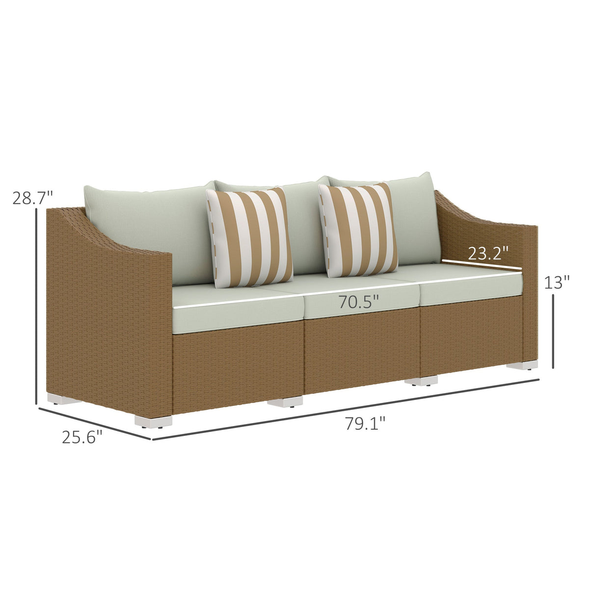 Rattan wicker outdoor sofa by HouseOfZazla with pale green cushions and tan striped pillows on Tampa Home & Garden Store