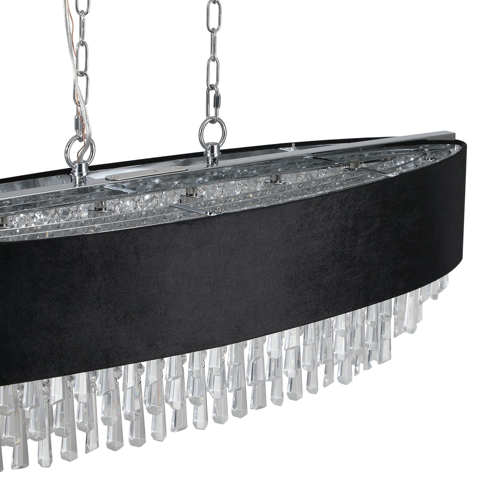 39' Modern Crystal Chandelier with Black Imitation Velvet Shade, chrome chains and crystal prisms HouseOfZazla on Tampa Home & Garden Store