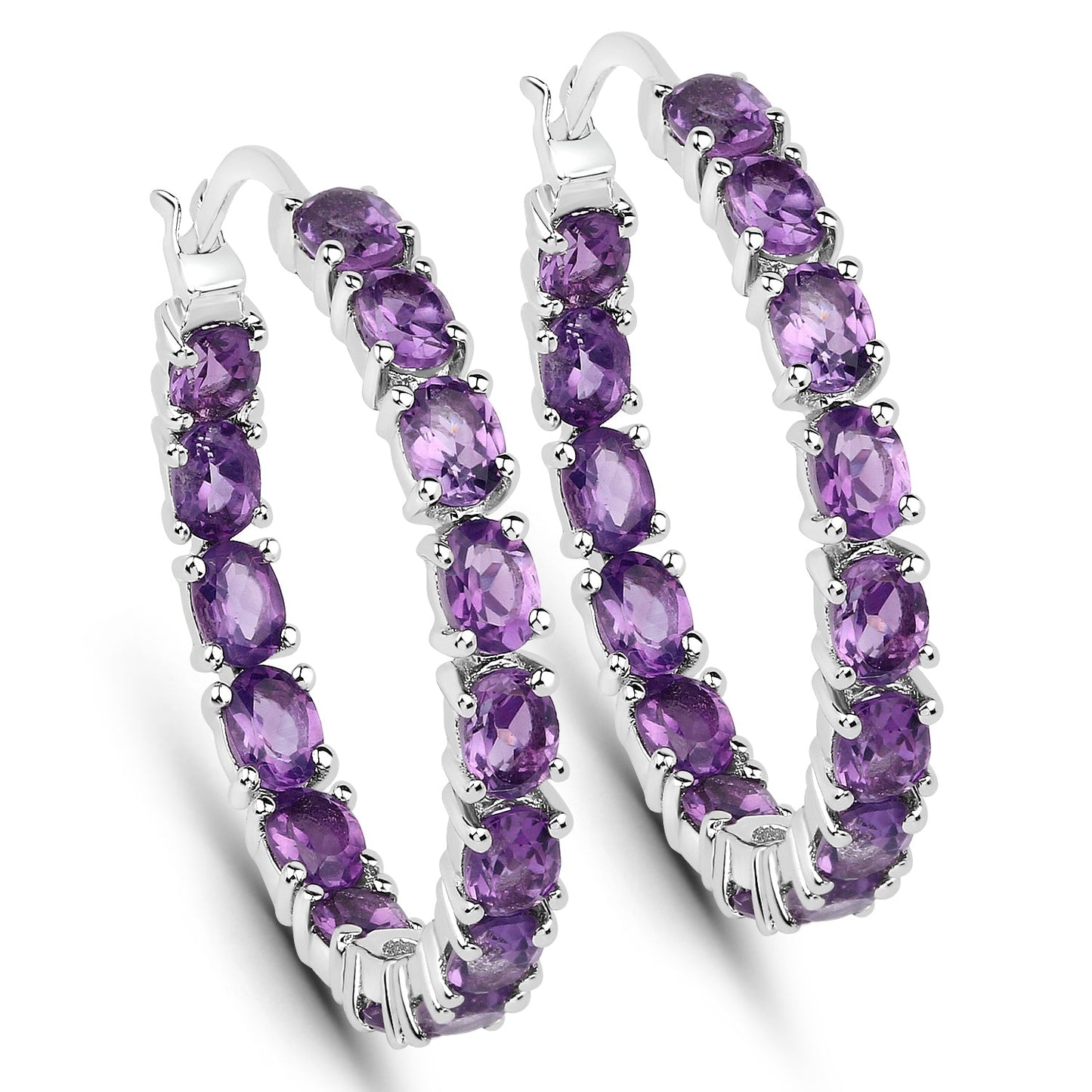Amethyst hoop earrings in 925 sterling silver featuring multiple oval-cut purple stones totaling 4.80 carats by Bids.com on Tampa Home & Garden Store