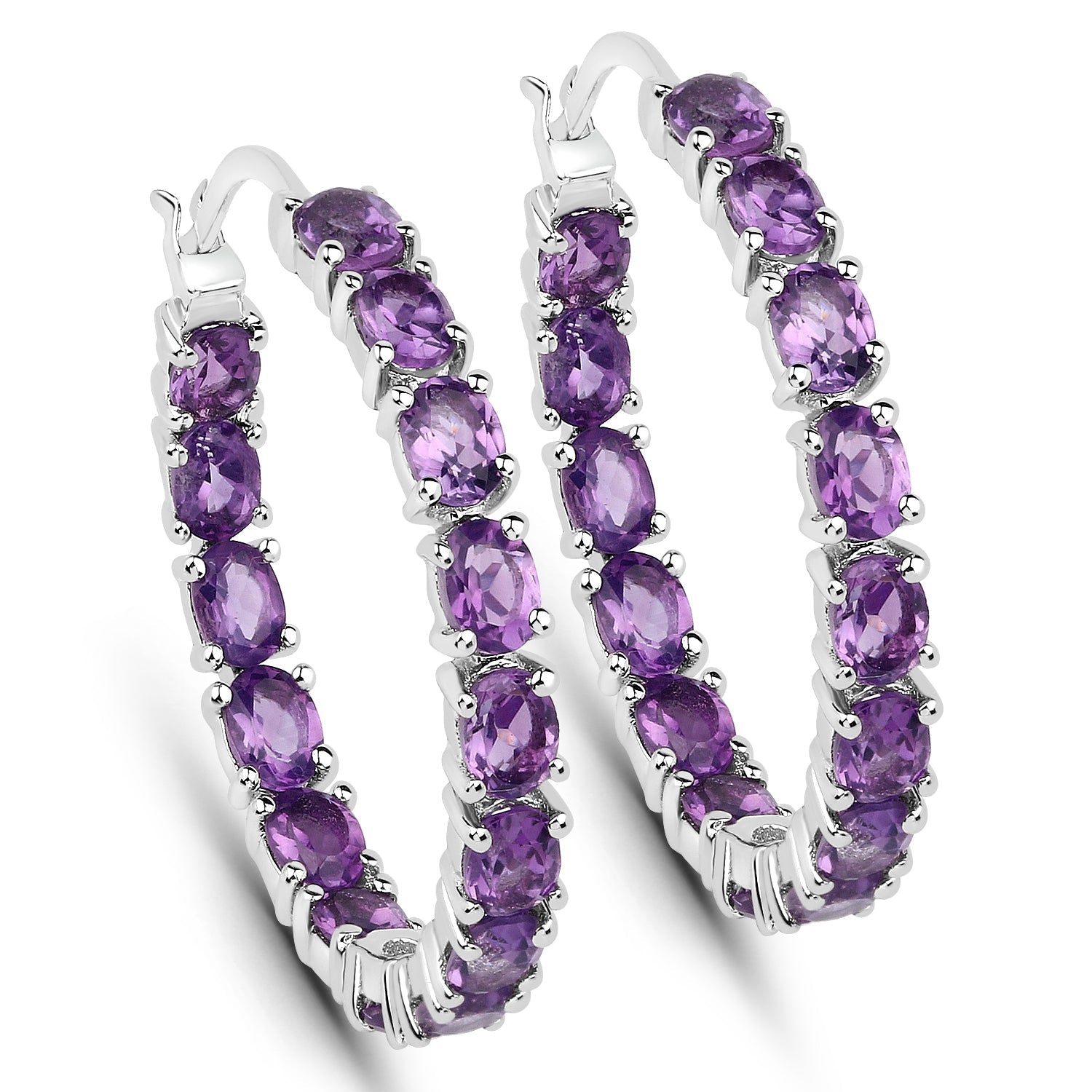 Amethyst hoop earrings in 925 sterling silver featuring multiple oval-cut purple stones totaling 4.80 carats by Bids.com on Tampa Home & Garden Store