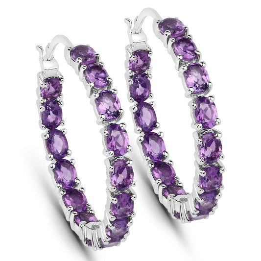 Amethyst hoop earrings in 925 sterling silver featuring multiple oval-cut purple stones totaling 4.80 carats by Bids.com on Tampa Home & Garden Store