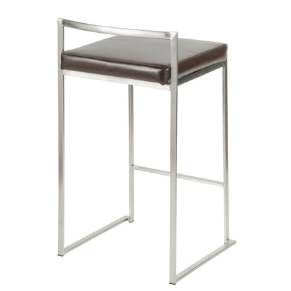 Stackable counter stool with padded brown seat and metal back, steel frame HouseOfZazla on Tampa Home & Garden Store